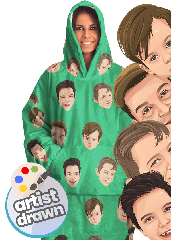 Adult Custom Snug HOODIE: Orig. Face Art [Seen On The Voice Australia] (Dog, Cat, Human Face)